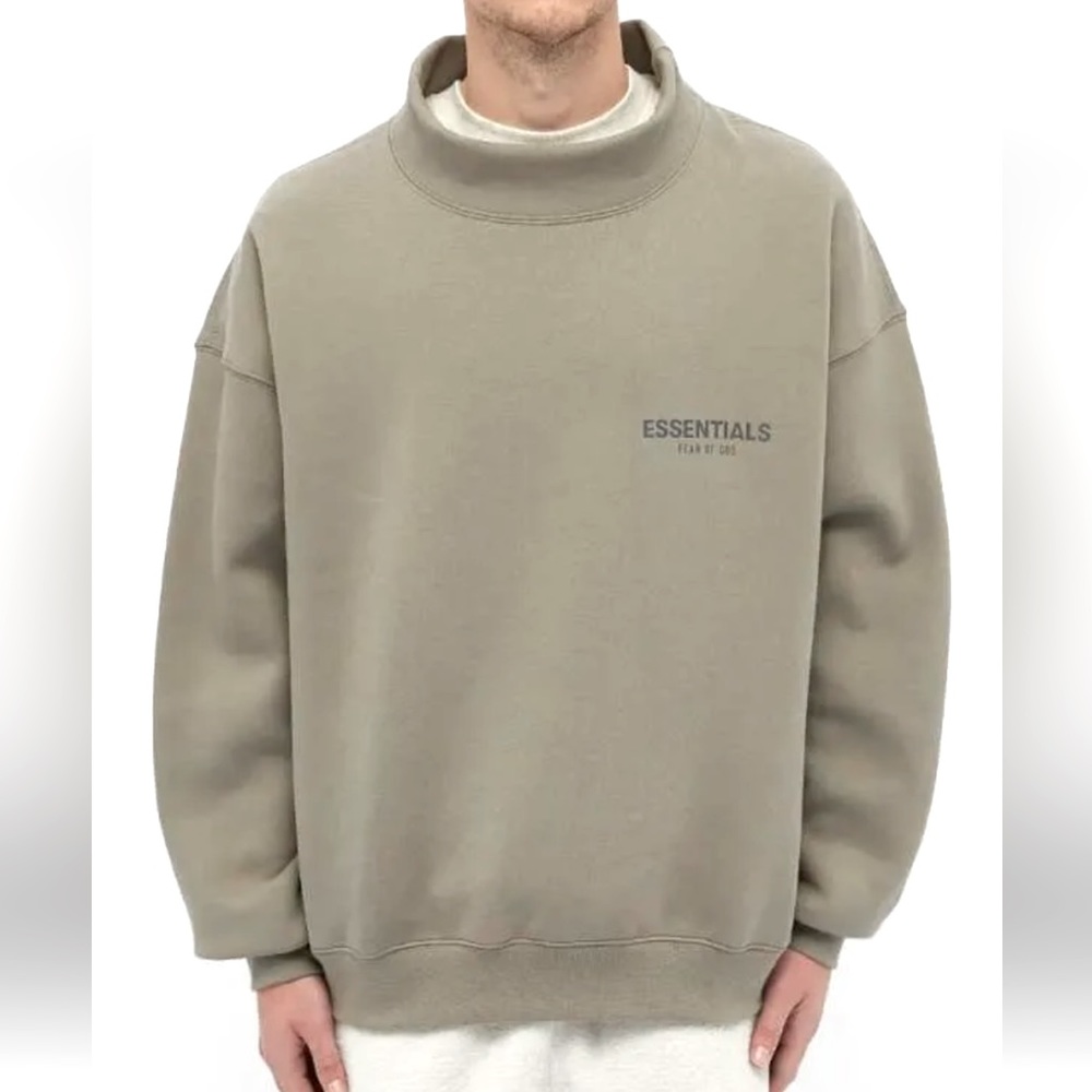 Fear of God Essentials Khaki Mock Neck Pullover Sweatshirt